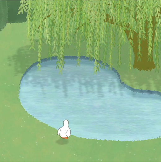 DataDude duck relaxing near a pond under a willow tree