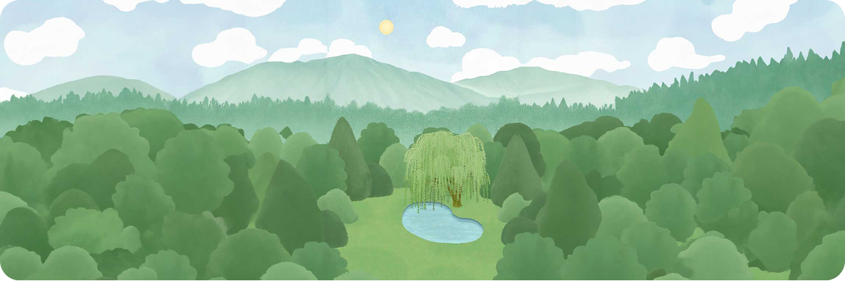 Scenic background with blue sky and green hills